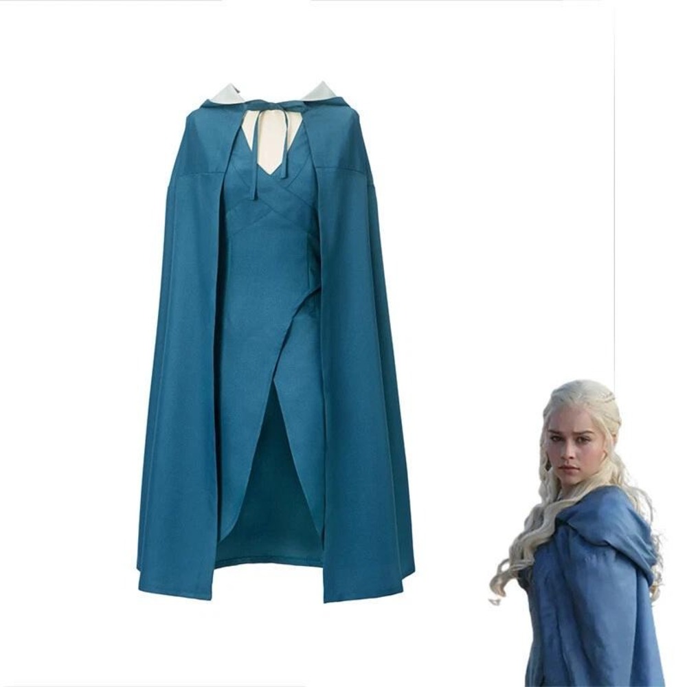 Daenerys Targaryen Cosplay Costume Women Size M Teal Blue New Dress Cape Set
